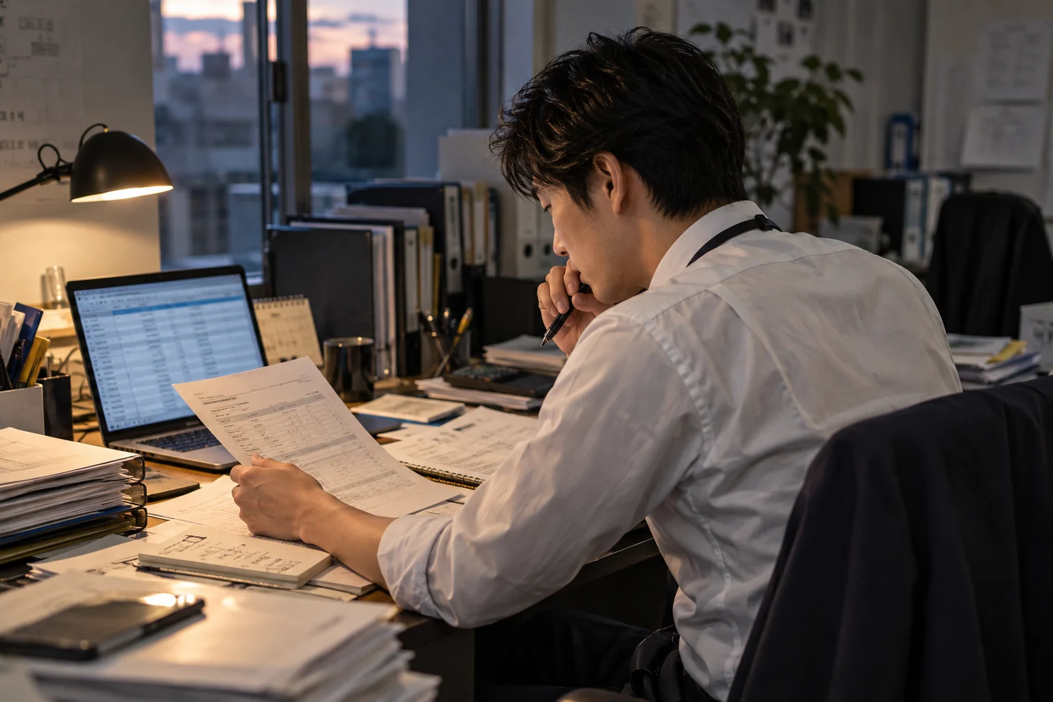 表計算ソフトと複数の紙資料を照合する担当者