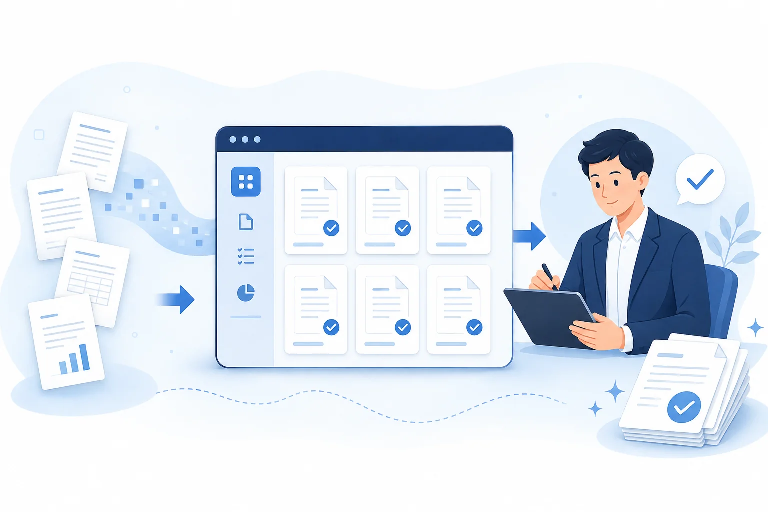 Illustration of connected compliance documents and workflows